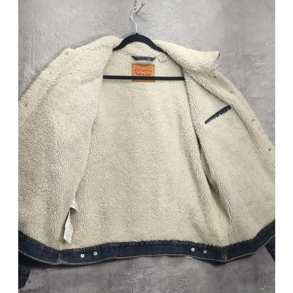 Levi's Mens Denim Sherpa Lined Trucker Jacket Coat Blue Stylish - Picture 3 of 15